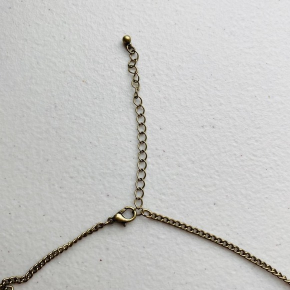 Owl Pendant Necklace Long Metal & Rhinestone Burnished Gold Boho Cottage - Picture 7 of 7